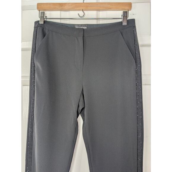 Emporio Armani Trousers Side Embellished Straight-Leg Black Pants - Picture 7 of 8